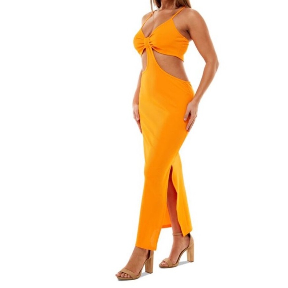 🎁NWT Almost Famous orange bodycon ribbed open dress-Large L=10/11-12/13